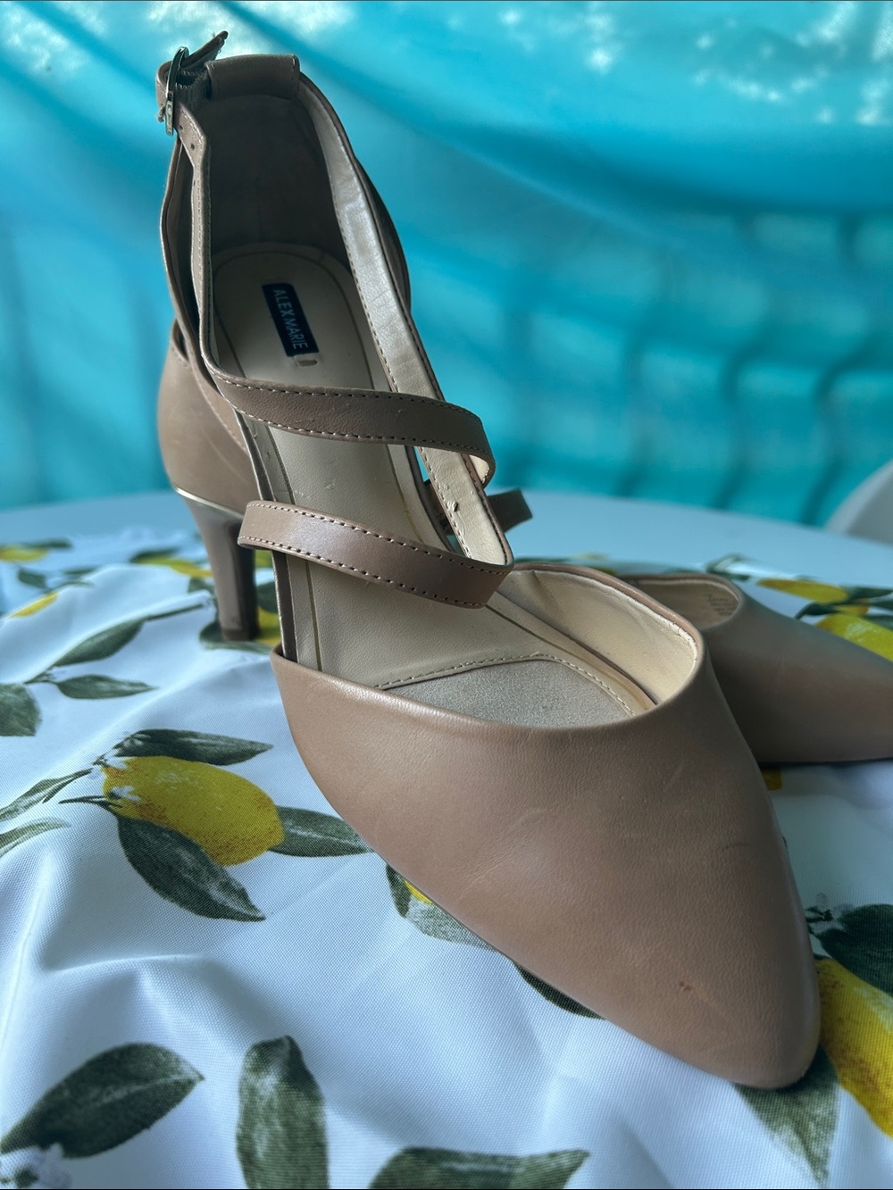Alex Marie Taupe Pointed-Toe Cross-Strap Heels size 11M